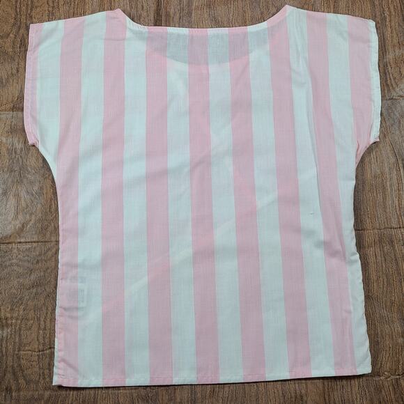 Vintage 1980's Pink/ White Striped Cap Sleeve Blouse Women's Size 5 Rare - Picture 2 of 12